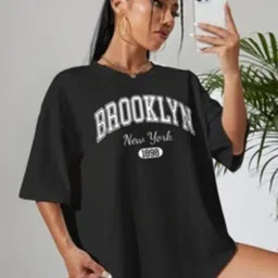 ELBATROSS Women Typography Printed Oversized T-shirt-image-89