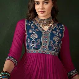 Sangria Floal Embroidered A-Line Kurta Set image 2