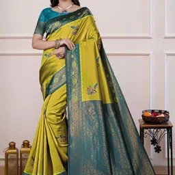 you shop we ship Woven Design Zari Art Silk Handloom Banarasi Saree image 2