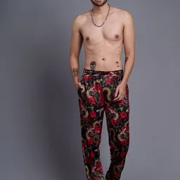 GO DEVIL Men Floral Printed Original Loose Fit High-Rise Trousers image 5
