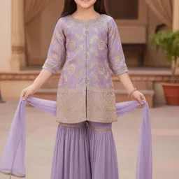 Lagorii Girls Regular Kurta with Sharara & With Dupatta image 3
