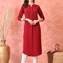 Nioni Women Open Mandarin Neck Kurta with Fold Cuff & Double Button Sleeves-picture-16