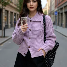 HERE&NOW Self Design Acrylic Front Open Sweater-picture-10