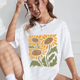 AAHWAN Women Printed Monochrome Applique T-shirt-image-41