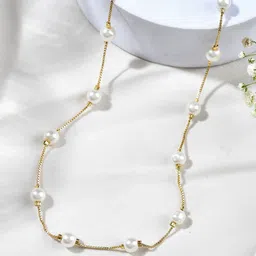 DIVASTRI Stainless Steel Gold-Plated Pearls Beaded Chain-image-2