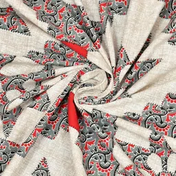 Aura Opulent Grey & White Ethnic Printed Cotton Ajrak Printed 210 TC King Bedsheet Set image 3