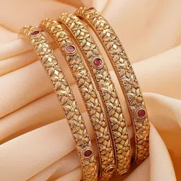 KARATCART Set Of 4 Gold-Plated Floral Design Stone-Studded Bangles-picture-36