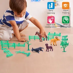 Aditi Toys Set of 15 Piece Farm Animal Set with Trees & Fence Educational Playset image 4