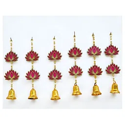 CraftVatika 6-Pcs Red Embellished Lotus Floral Bell Hanging-picture-38