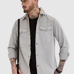 Snitch Men Relaxed Boxy Fit Spread Collar Solid Cotton Casual Shirt-picture-36