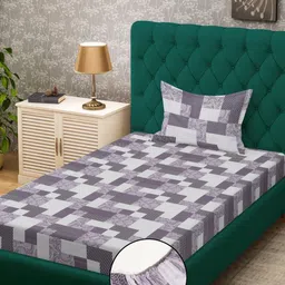 KLOTTHE Purple & White Geometric 400 TC Single Bedsheet With 1 Pillow Covers-picture-34