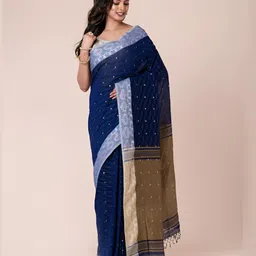 Durga Handlooms Ethnic Motifs Woven Design Pure Cotton Taant Saree image 5