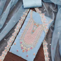 KIMISHA Floral Embroidered Zari Unstitched Dress Material-picture-34