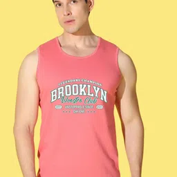 WOOSTRO Pack Of 2 Printed Super Combed Cotton Gym Vests VWS26(ALONE LGTGREEN)(BKLN PEACH) image 2