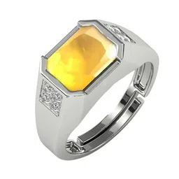 RRVGEM 3.50 KT Yellow Sapphire Pukhraj Ring Silver Plated Adjustable Ring-picture-24