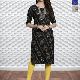 HERE&NOW Selection Of 3 Bandhani Printed Round Neck Straight Kurtas-picture-41