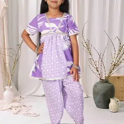 Cutiekins Girls Geometric Printed A-Line Gotta Patti Kurta With Dhoti Pants-picture-57