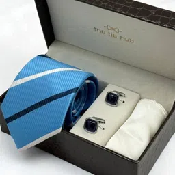 The Tie Hub Men Striped Necktie With Pocket Square & Square Cufflinks Combo Set image 1