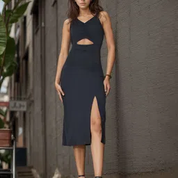 SFOTY Women V- Neck Shoulder Straps Cut Outs Slits Sheath Midi Dress-image-6