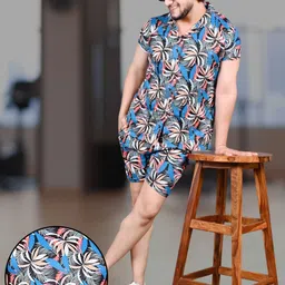 Clothus Women Blue Satin Printed Night suits-image-36