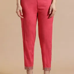 Anouk Floral Embroidered Thread Work Pure Cotton Anarkali Kurta with Trousers & Dupatta image 5