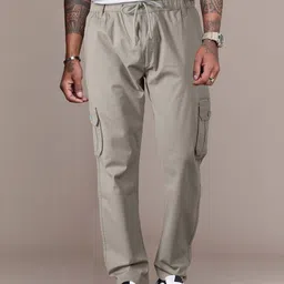 Jb Just BLACK Men Solid Cotton Relaxed Fit Cargos Trousers-image-54