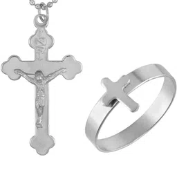 MEMOIR Silver-Plated Cross Finger Ring & Pendant With Chain-picture-49