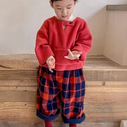 LULU & SKY Girls Checked Relaxed Fit High-Rise Trousers image 3