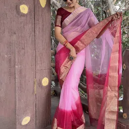 KALINI Tie and Dye Zari Organza Leheriya Saree image 5