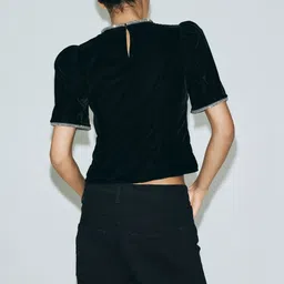 H&M Rhinestone-Embellished Velvet Top image 5