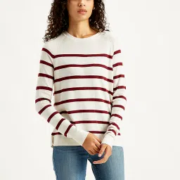 levi's Women's Striped White Crew Neck Sweater image 4