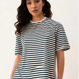 mack jonney VIMAL JONNEY Women Striped Drop-Shoulder Sleeves Pockets T-shirt-picture-28