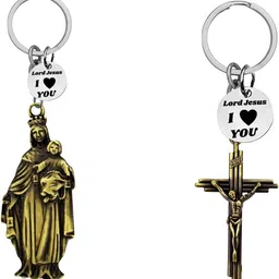 M Men Style Pack Of 2 Madonna Child and Crucifix Cross Keychain-picture-36