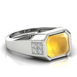 RRVGEM SIlver Plated 11.25 Ratti 11.00 KT Yellow Sapphire Pukhraj Adjustable Ring-picture-26