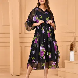 DRESENCE Floral Printed Kimono Sleeve Kaftan Midi Dress image 5