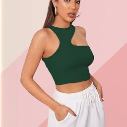KIK33 Women Ribbed One Shoulder Crop Fitted Top-picture-36