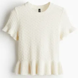 H&M Frill-Trimmed Pointelle-Knit Top image 4