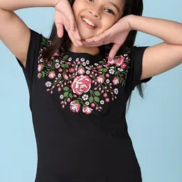 V-Mart Girls Floral Printed Round Neck Cotton T-shirt-picture-40