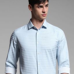 Jack & Jones Men Spread Collar Horizontal Striped Casual Shirt-picture-9