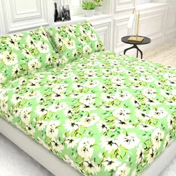 THE WHITE MOSS Green Floral 220 TC Queen Bedsheet with 2 Pillow Covers image 4