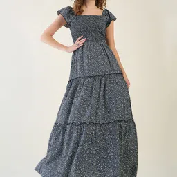 aayu Women Polka Dot Print Layered Crepe Fit-Flare Maxi Dress-picture-16