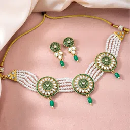 Peora Gold-Plated Kundan Stone Studded & Beaded Jewellery Set-picture-14