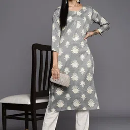 KSUT Ethnic Motifs Printed Round Neck Cotton Silk Straight Kurta-picture-10