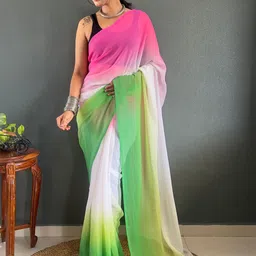 SHOPLANCE Ombre Pure Georgette Saree image 5