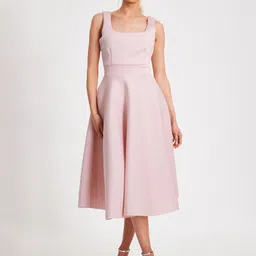 QUIZ Women Square Neck Sleeveless Pleated Fit & Flare Midi Dress-image-10