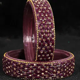 zulka ZULKASet of 2 Golden Glass Zircon Diamond & Beads Work Kada Bangles image 5