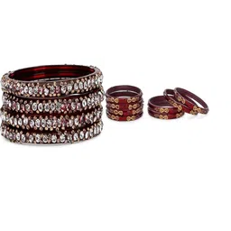 1ST TIME Set Of 12 Maroon Alloy Artificial Stones & Beads Antique Bangles-picture-21