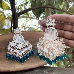 MEIRA JEWELLERY Gold Plated Artificial Stones Studded & Beaded Chandbalis-picture-33