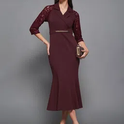 Miss Chase Women Solid Self Design Shirt Collar Bodycon Midi Dress-picture-37