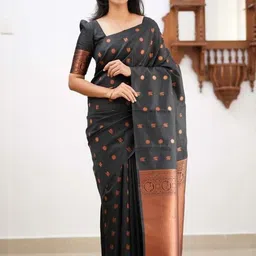 LEAFFEB Woven Design Zari Pure Silk Jacquard Banarasi Saree With Unstiched Blouse image 4